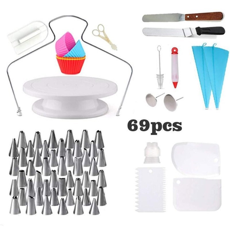 69pcs Cake Decorating Supplies Turntable Piping Tip Nozzle P