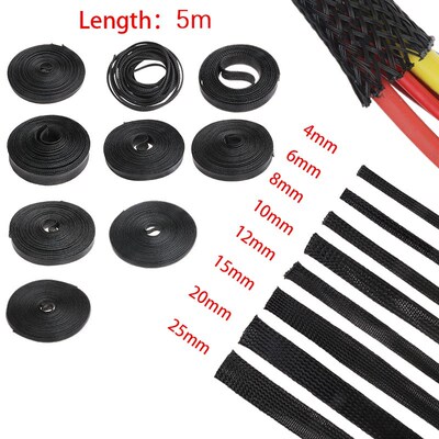 5M Black Insulation Braided Sleeving 4/6/8/10/12/15/20/25/30