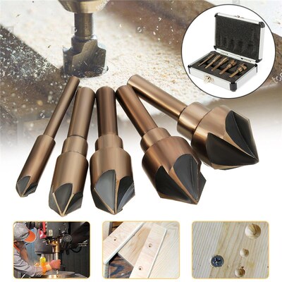 5pcs Industrial Countersink Tool Bit Set 82 Degree 4341 HSS