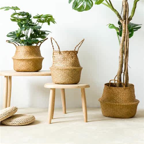 Handmade Bamboo Storage Baskets Foldable Laundry Straw Patch