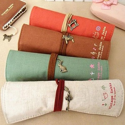 *Canvas Bag Holder Wrap Roll p Stationery Pen Brushes Makeup