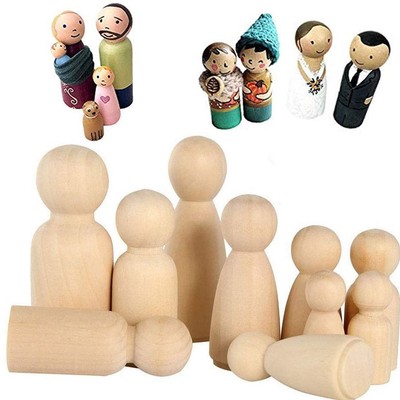 50PCS Creative Unfinished Wooden Peg Dolls Blank DIY Tiny An