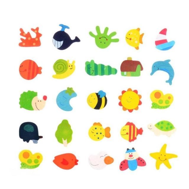 12Pcs Wooden Cartoon Animal Fridge Magnets Whiteboard Sticke