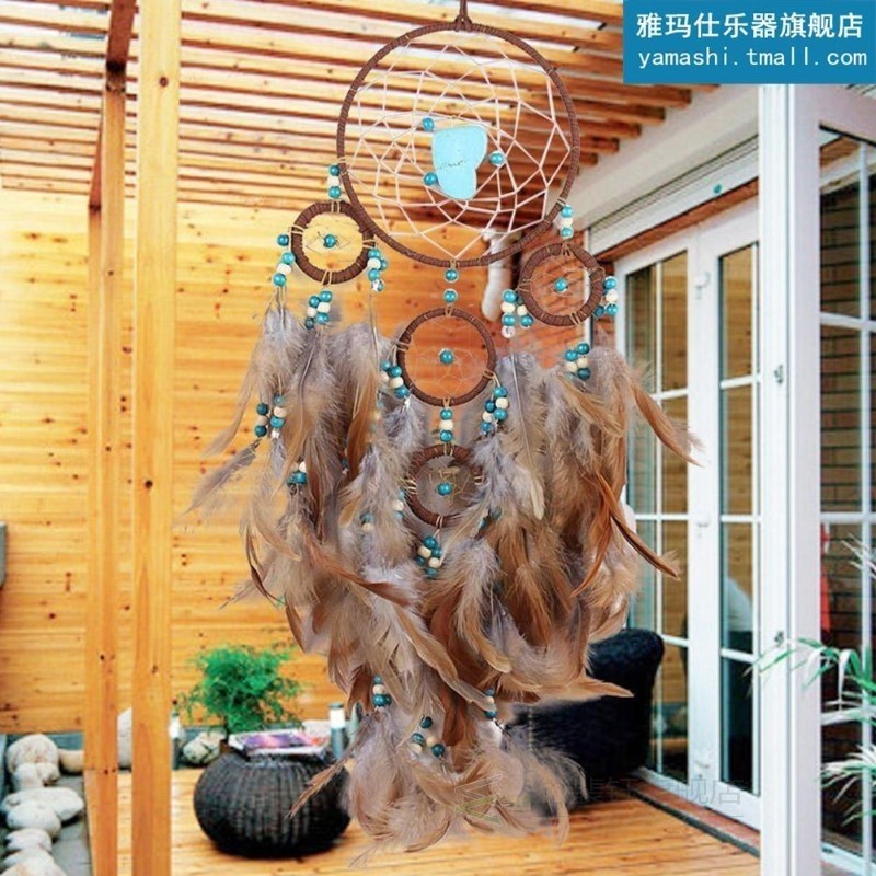 1Pcs Feather Crafts Wind Chimes Dream Catcher Brown Handmade