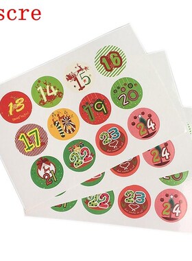 10 Sheets Christmas Stickers Advent Calendar Numbers 1-24 Em