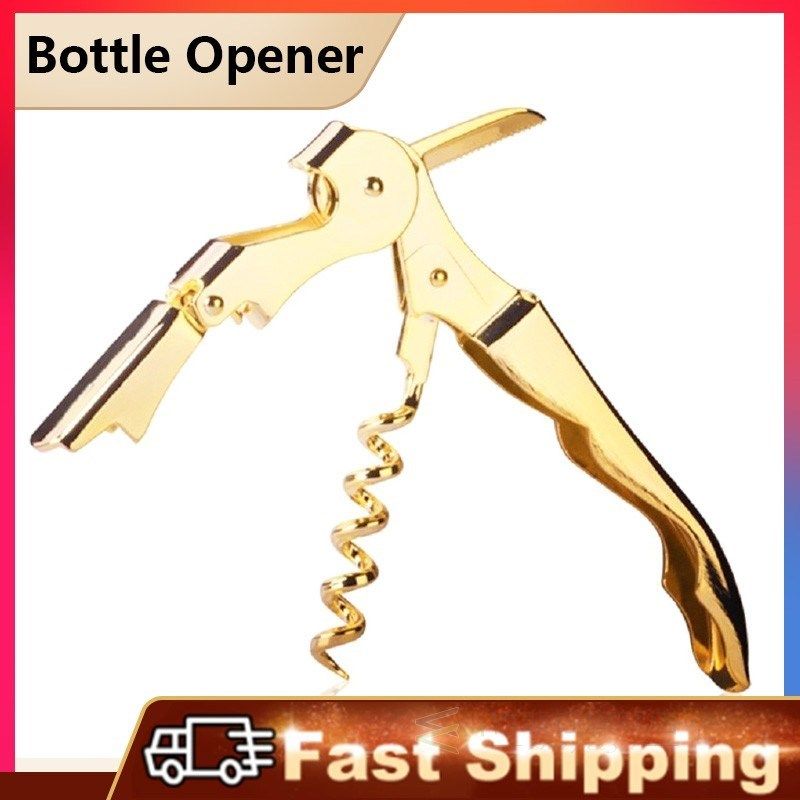 Multi-Use Bottle Opener Gold Plated Corkscrew Double Hinge W