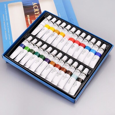 24 Colors Acrylic Paints Set 12ml Tubes Drawing Painting Pig