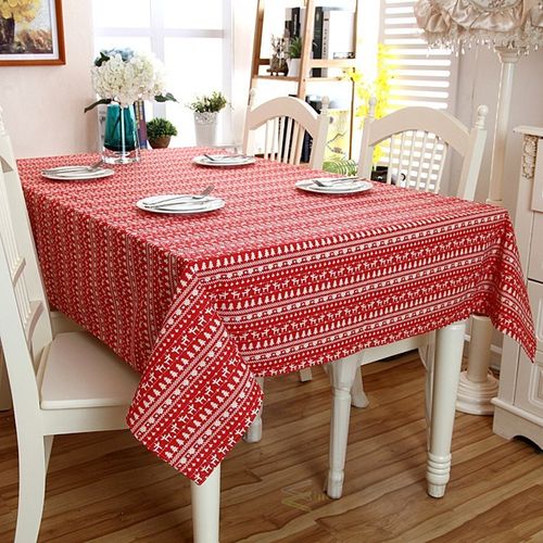 Tablecloth White Christmas-Tree Coffee Washable Cotton Linen