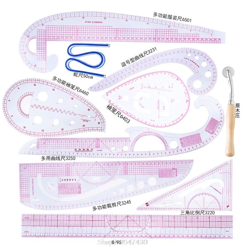 10pcs/set Ruler French Curve Cutting Rulers Yardstick Sewing