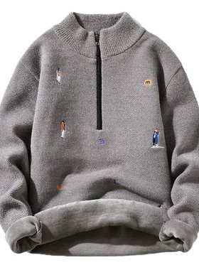 Velvet Half Pull Down Coat Men 2021 Autumn Winter Sweater Me