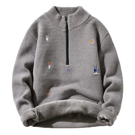 Velvet Half Pull Down Coat Men 2021 Autumn Winter Sweater Me