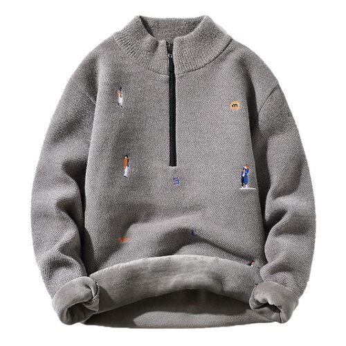 Velvet Half Pull Down Coat Men 2021 Autumn Winter Sweater Me