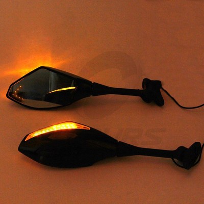OMRS Motorcycle Rear View Mirror LED Light Turn Signal Integ