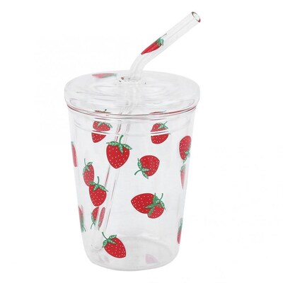 Heat-Resisting Clear Strawberry Pattern Double Coffee Mugs J
