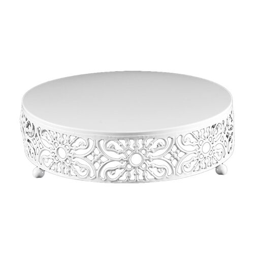 Hollow Floral Round Metal Silver Cake Stand Holder Dessert C