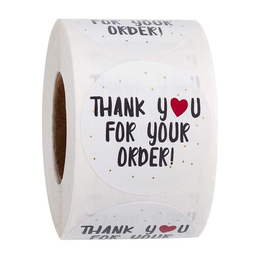 500 PCS Round Thank You for Your Order becomes Heart 'Thank