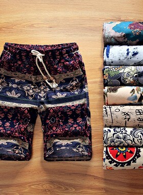 2021 Summer New Boutique Flower Cotton Linen Men's Casual Be