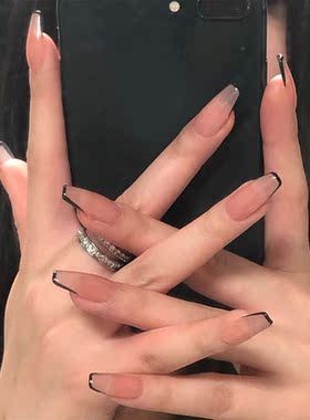 24pc Black Border Wear Long Paragraph Fashion Manicure Patch