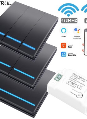 Tuya Smart Life APP WiFi 1/2/3 Gang Push Switch Light Wirele