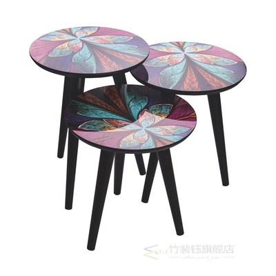 Coffee Table -Colorful Modern 3 Pieces Round Wooden Coffee T