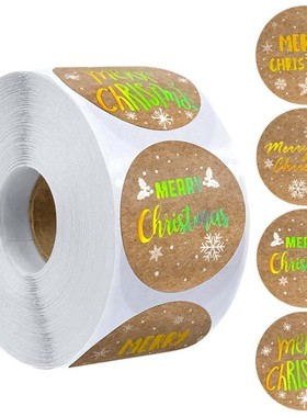 1Roll/500pcs Round Merry Christmas Thank You Stickers Gift P