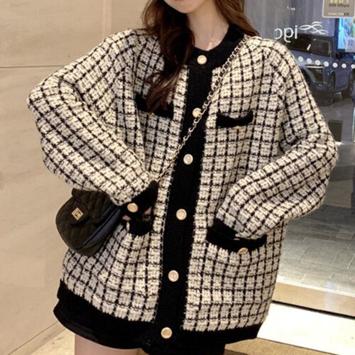 [EWQ] Autumn 2021 New Sweater Coat Retro Shirt Check Long Sl