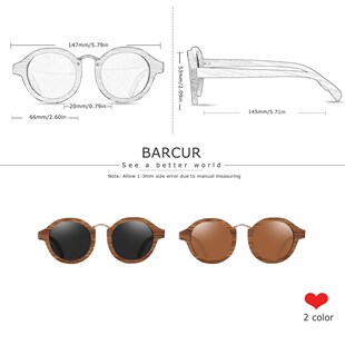 BARCUR Polarized Sunglasses Wood Round Sun glasses Male Sha