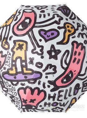 Cute Folding Portable Umbrella Cartoon Scrawl Clear Parasol