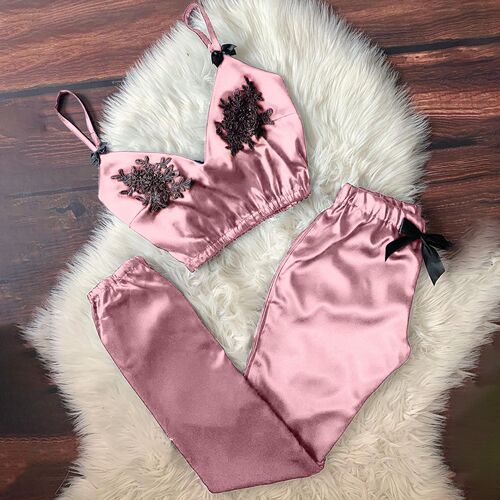 Women Bra Top Pajamas Suit V-Neck Eyelash Lace Sexy Stain Ca