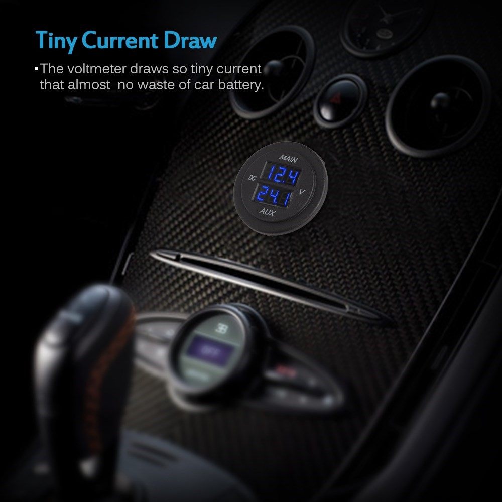 blue led digital double voltmeter, round panel voltage monit