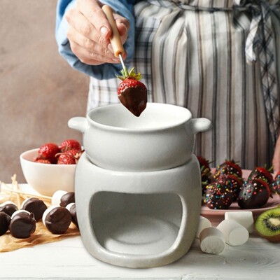 Ceramic Chocolate Pot Set Cheese Fondue Kitchen Cooking DIY