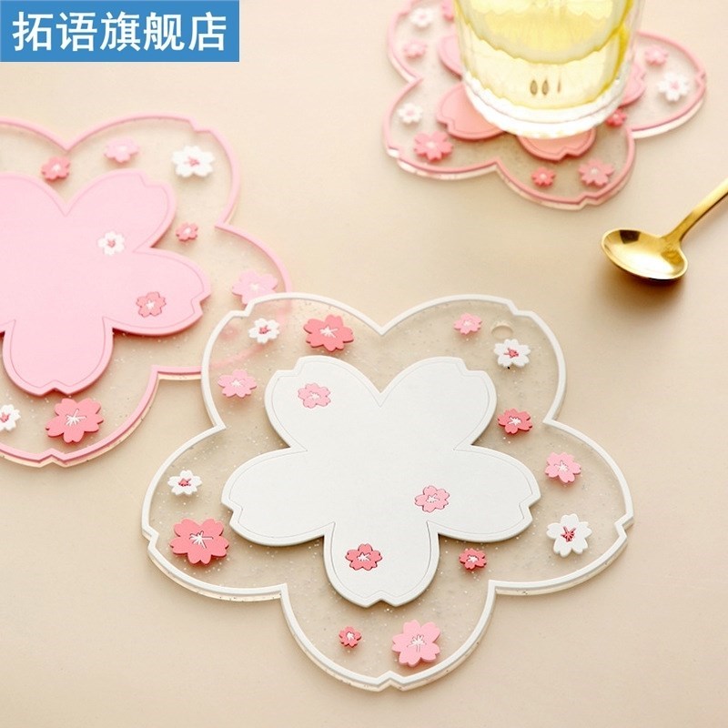 1PC Sakura Insulation Table Mat Ocean Coasters Cup Silicone