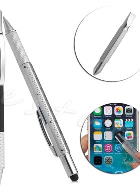 6 in1 Touch Screen Stylus Ballpoint Pen with Spirit Level Ru
