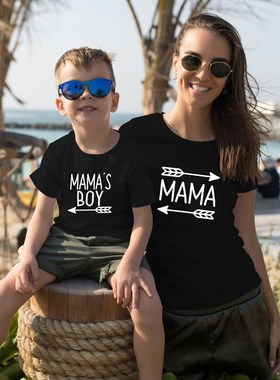 Mama and Mama's Boy Print Mom and Son Matching Shirts Casual