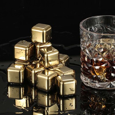 6pcs Golden Whiskey Stones Ice Cubes Chilling Rocks Whisky C