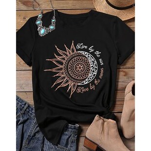 Umeko moda feminina casual camiseta letra sun moon print sol