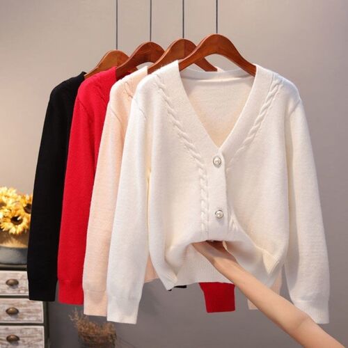 Sweater Cardigan Women Autumn Winter New V Neck Pearl Single