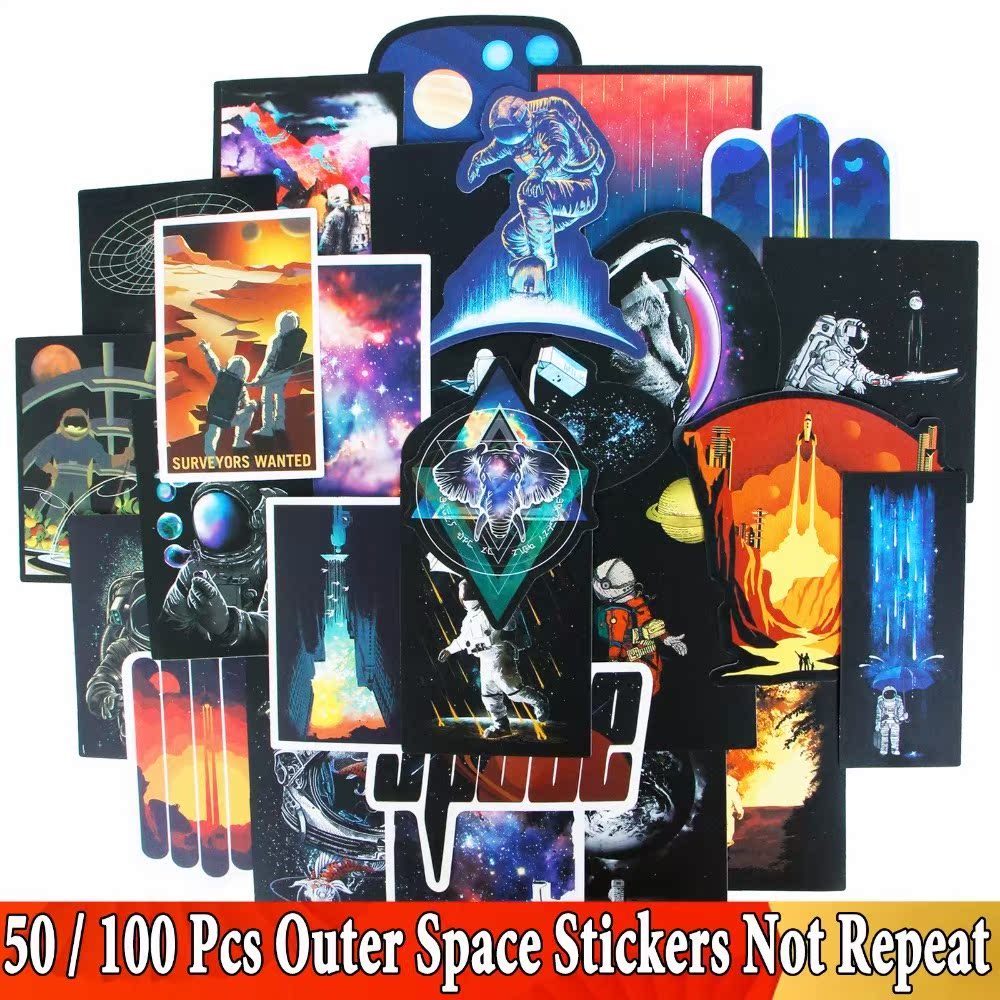 50/100 Pcs Outer Space Stickers JDM Astronaut Spaceship Caps