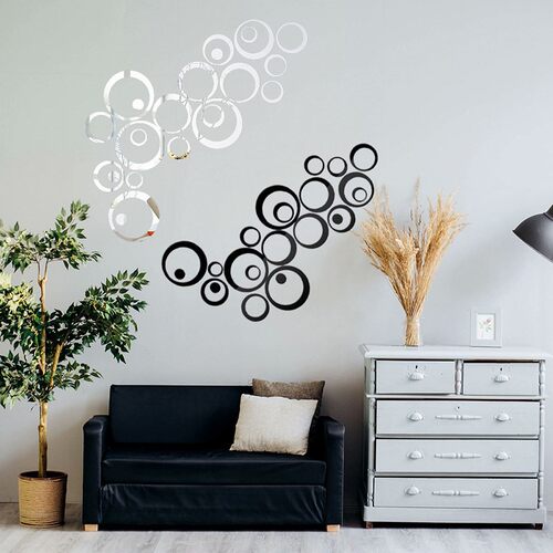 24Pcs/Lot DIY 3D Circles Mirror Wall Sticker Crystal Mural D