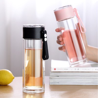 Double Glass Water Bottle High Borosilicate Glass Tea Water