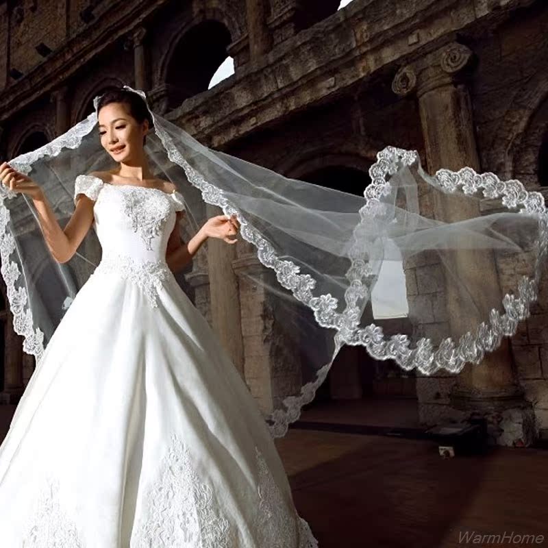 Elegant 1 Layer White/Ivory Tulle Elbow Lace Edge Bride Brid