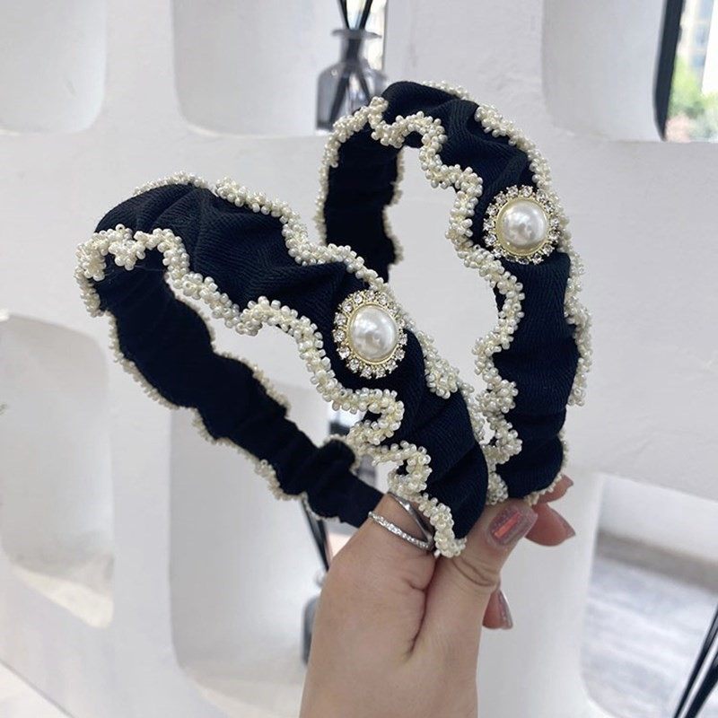 Elastic Headbands Hair Loop With Bead Decor Fabric Covered H