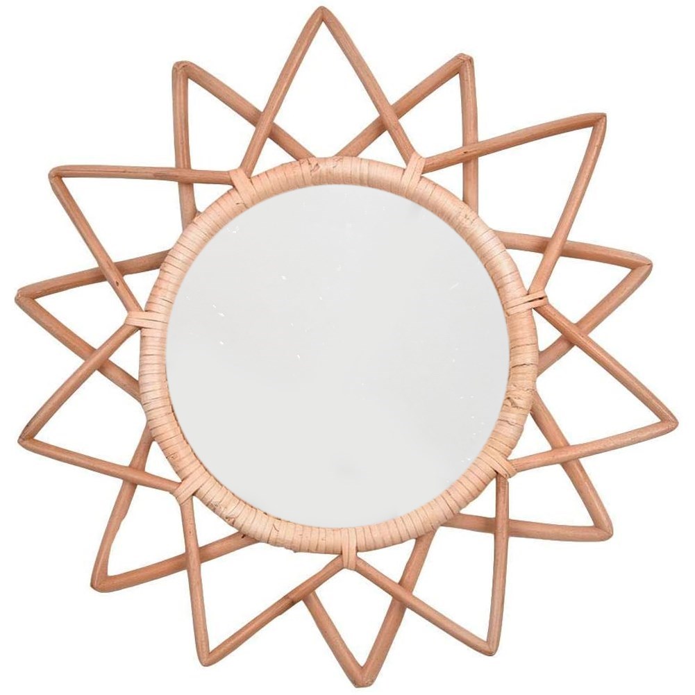 Round Star Shape Wall Mirror Rattan Decorative Mirror Handma
