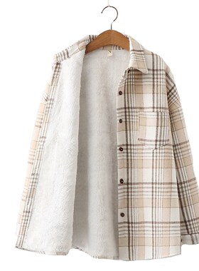 2021 Fashion Thick Velvet Plaid Shirts Women Winter Keep War