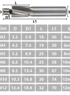7pcs HSS Counterbore End Mill M3.2-M12.4 Pilot Slotting Tool