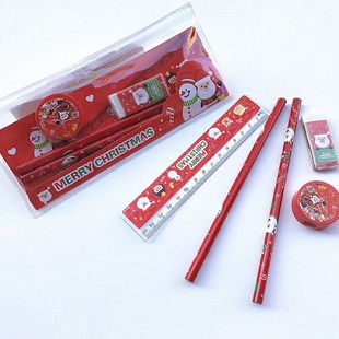 5Pcs/Pack Cute Christmas Stationery Set Pencil Ruler Earser