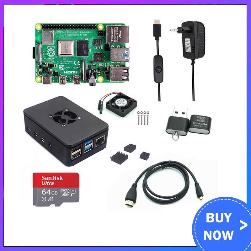 4 Model B 1/2/4GB RAM + Case + Fan + Heat Sink + Power Adapt