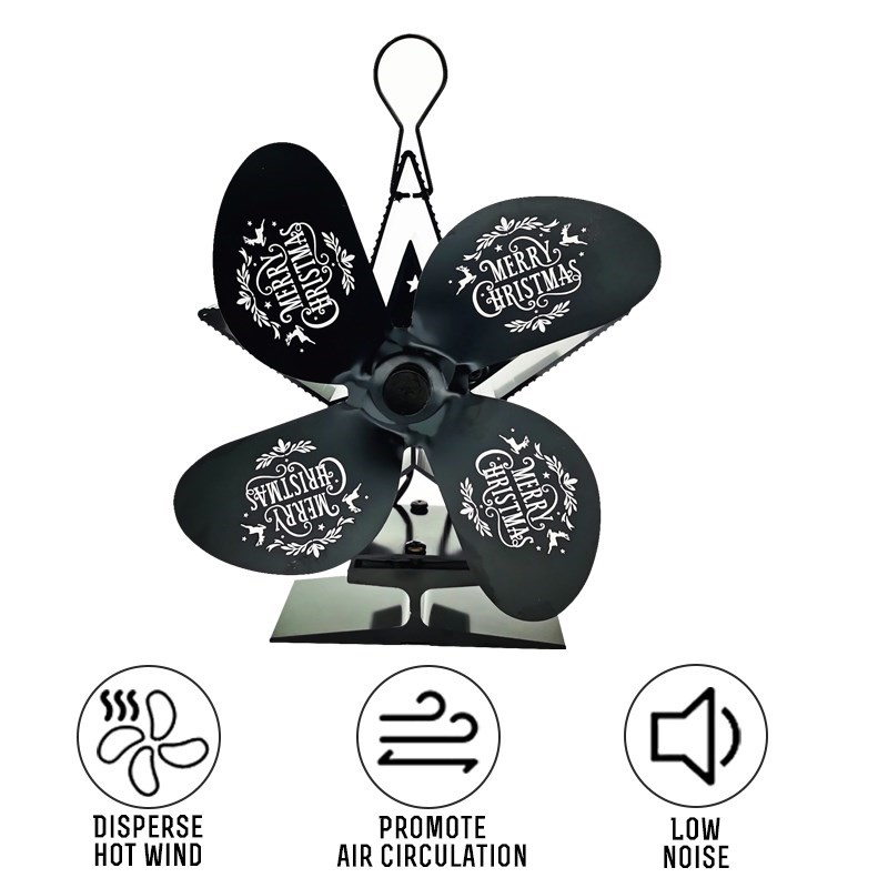 Christmas Heat Powered Stove Fan 4 Blades Home Quiet Firepla