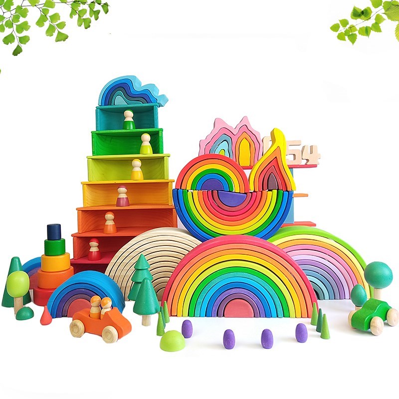 DIY 3D Wooden Toys Rainbow Building Blocks Rainbow Stacker L