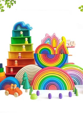 DIY 3D Wooden Toys Rainbow Building Blocks Rainbow Stacker L